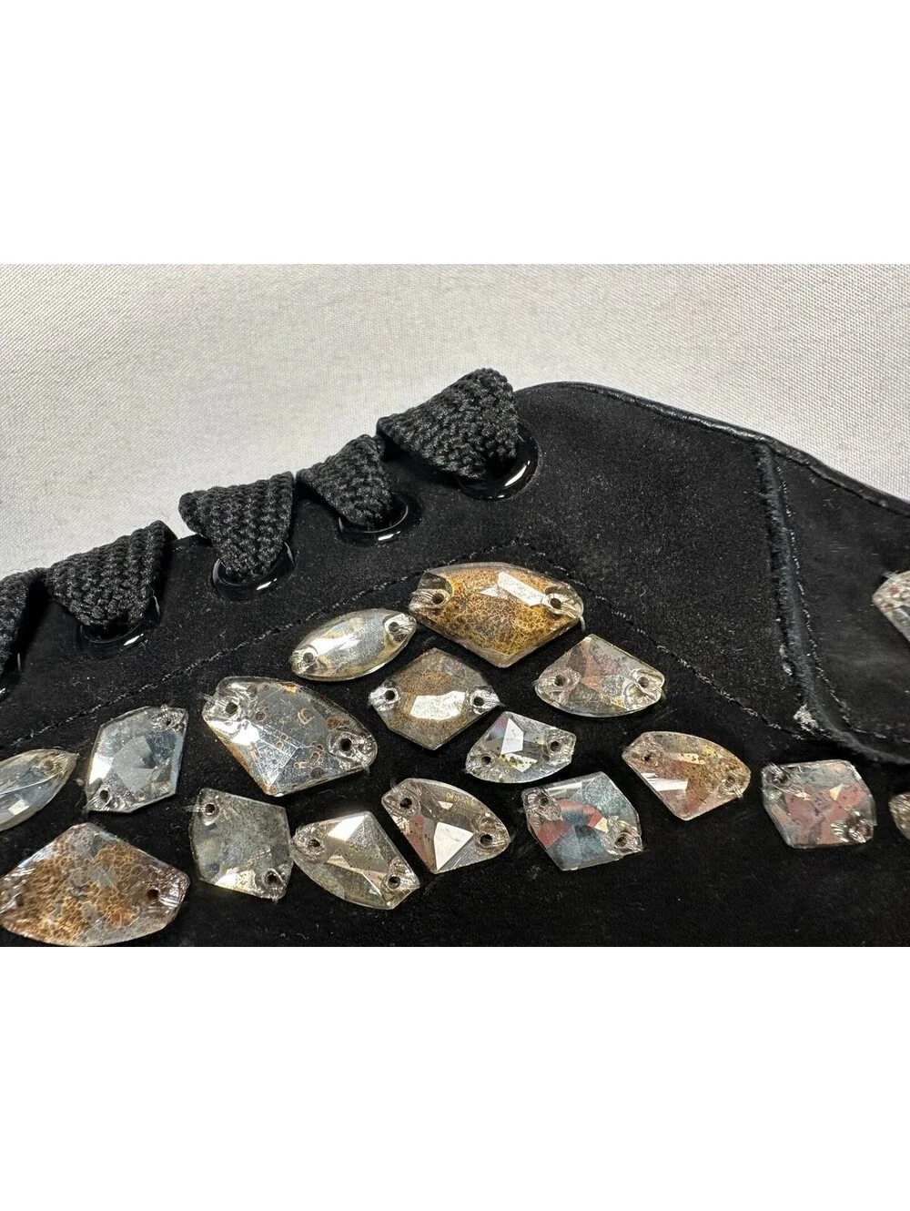 Alexander McQueen Black Suede Crystal Embellished Oversized Sneakers Size 46